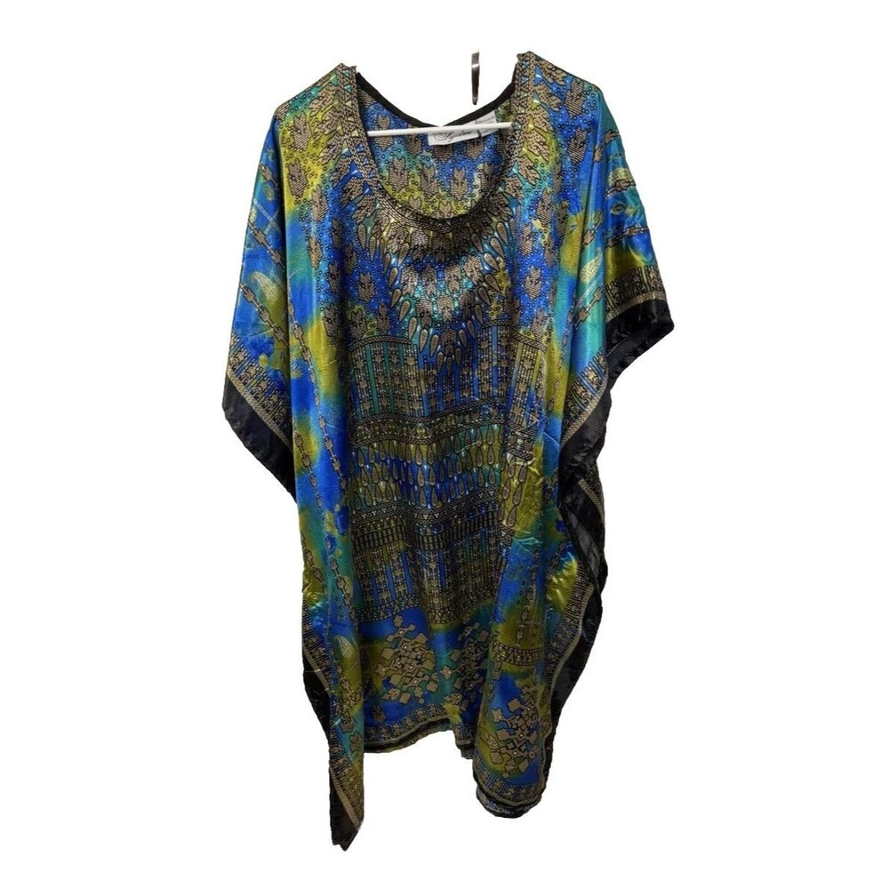 EY Signature Kaftan Lounger One Size Pullover Green Blue Black Geometric Print